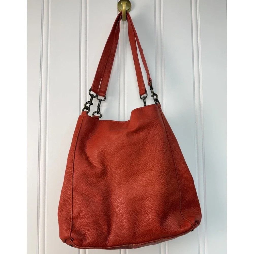 American Leather Co. Austin Triple Entry Bucket Purse Red Hobo Bag